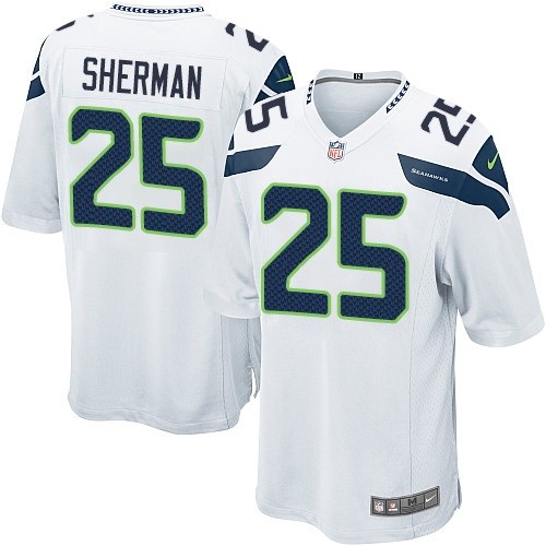 Men's Game Richard Sherman Nike Jersey White Road - #25 NFL Seattle Seahawks